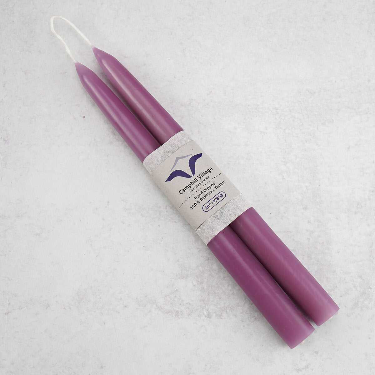 Natural beeswax looped taper candle purple